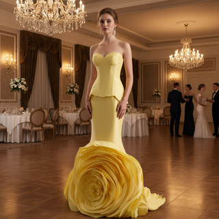Mermaid Wedding Dress with Dramatic Fabric Rose Base and Structured Corset Bodice