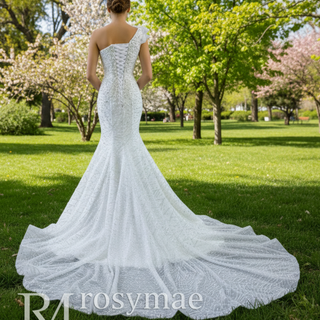 Sparkly Mermaid Sequins Beading Wedding Dress with One Shoulder