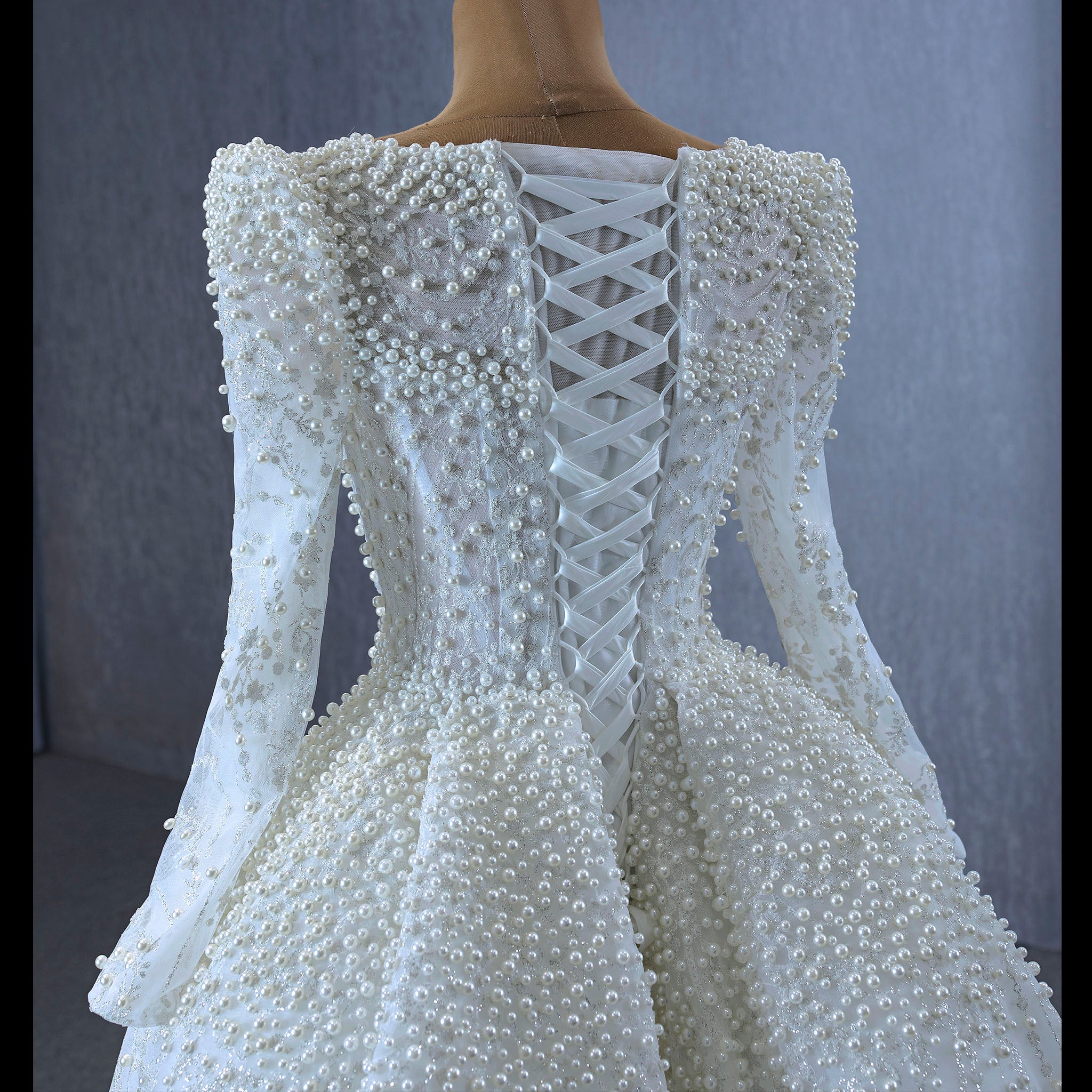 Victorian Style Handmade Wedding Dress with Long Sleeve White / 26W Victorian Style Handmade Wedding Dress with Long Sleeve White / 26W