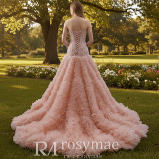 High-end Handmade Ruffles Prom Dress Strapless Formal Gown