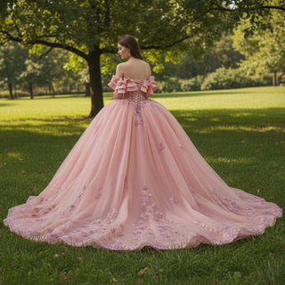 Luxury Beaded Pearl Quinceanera Dress Formal Gown with Detachable Sleeve