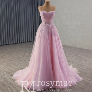 High-end Blushing Pink Beading Pearl Prom Formal Dress Party Gown