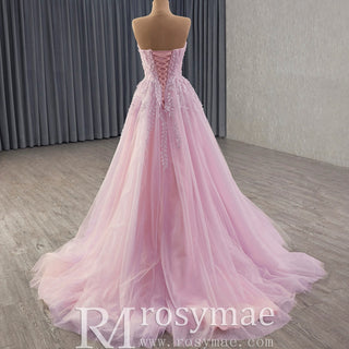 High-end Blushing Pink Beading Pearl Prom Formal Dress Party Gown