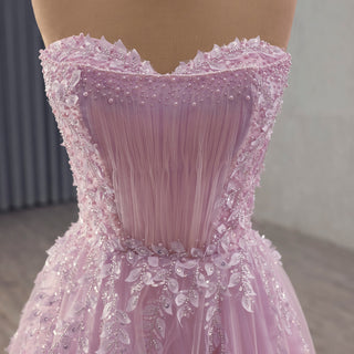 High-end Blushing Pink Beading Pearl Prom Formal Dress Party Gown