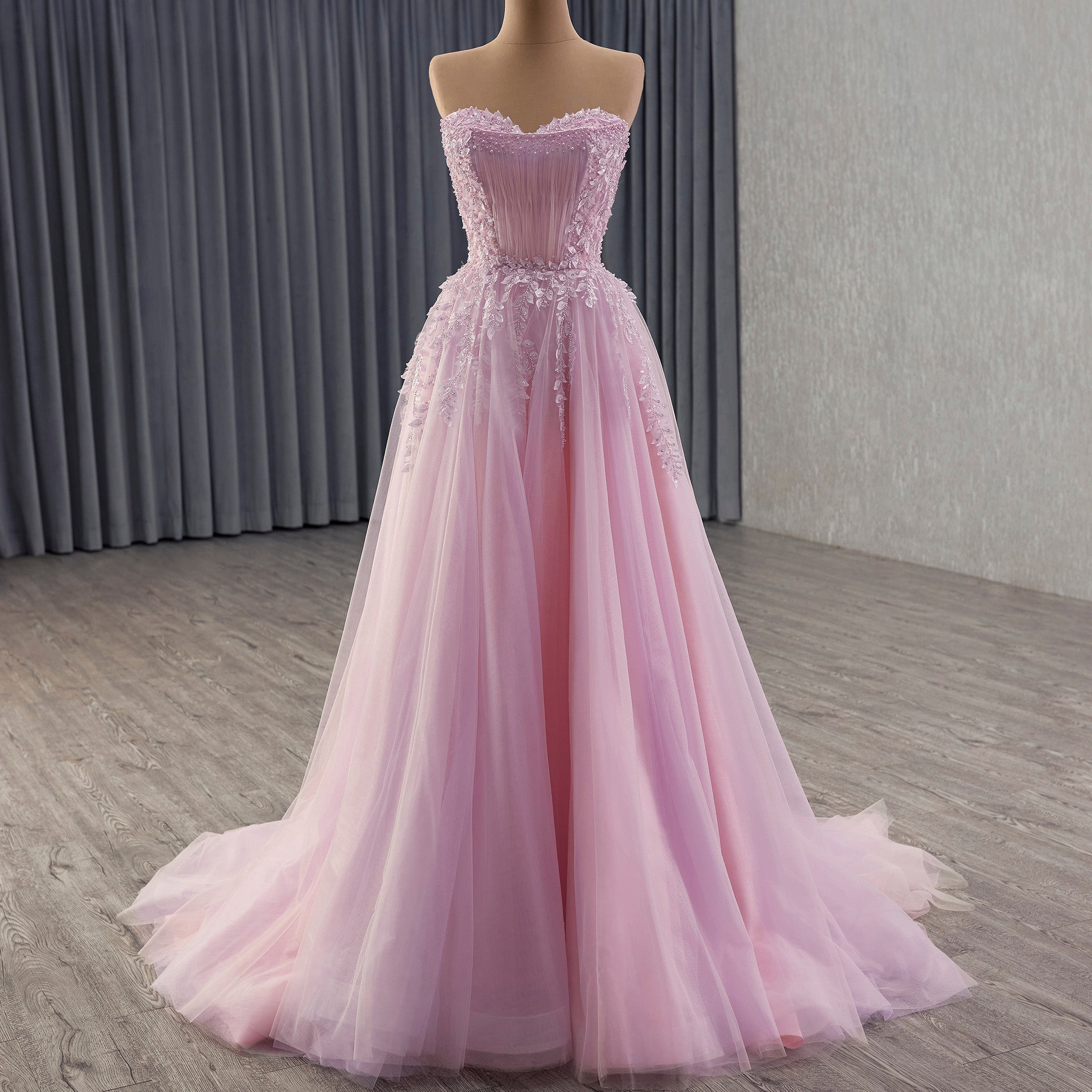 pearl prom dress High-end Blushing Pink Beading Pearl Prom Formal Dress Party Gown – Rosymae