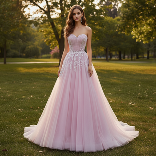 High-end Blushing Pink Beading Pearl Prom Formal Dress Party Gown