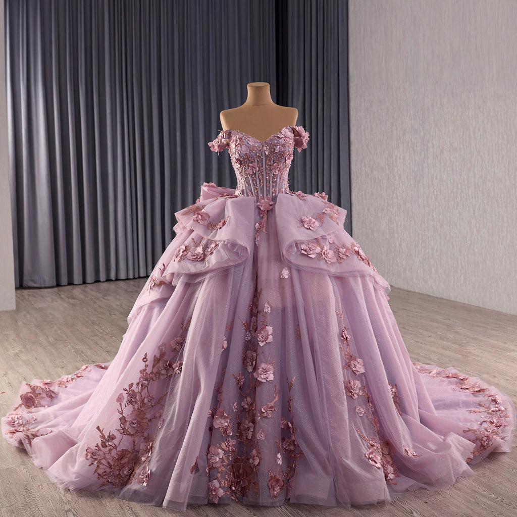 Bow Back Basque Waist Maxi Blush Quinceanera Dresses with Ruffle