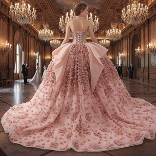 Luxury Blush Puffy 3D Flowers Quinceanera Dress with Detachable Bowknot
