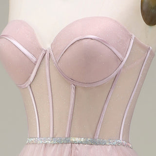 Romantic Light Pink Exposed Boning A-Line Prom Dress with Sweetheart Corset