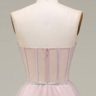 Romantic Light Pink Exposed Boning A-Line Prom Dress with Sweetheart Corset