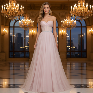 Romantic Light Pink Exposed Boning A-Line Prom Dress with Sweetheart Corset