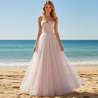 Romantic Light Pink Exposed Boning A-Line Prom Dress with Sweetheart Corset