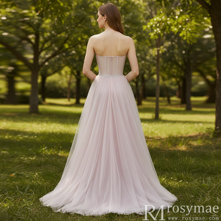 Romantic Light Pink Exposed Boning A-Line Prom Dress with Sweetheart Corset