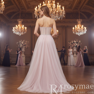 Romantic Light Pink Exposed Boning A-Line Prom Dress with Sweetheart Corset