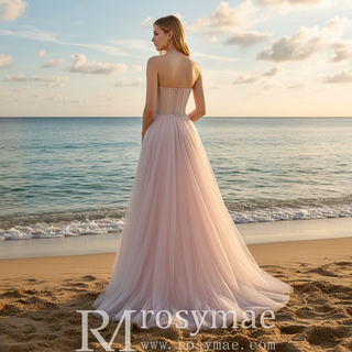 Romantic Light Pink Exposed Boning A-Line Prom Dress with Sweetheart Corset