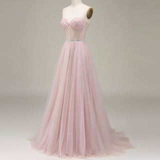 Romantic Light Pink Exposed Boning A-Line Prom Dress with Sweetheart Corset