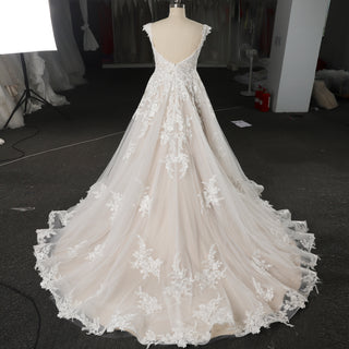 Classic A-Line Wedding Dress with Plunging Sweetheart Neckline & Cap Sleeves
