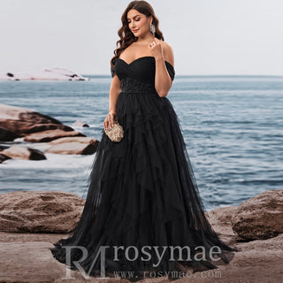 Plus Size Ruffled A Line Prom Gown Off The Shoulder Formal Party Dress