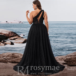 Plus Size Women's Elegant One Shoulder Chic Evening Gown with Leg Slit