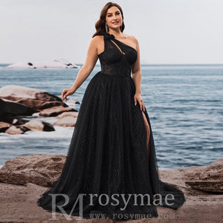 Plus Size Women's Elegant One Shoulder Chic Evening Gown with Leg Slit