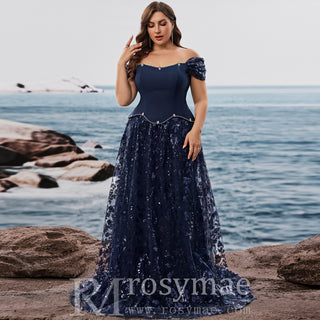 Plus Size Elegant Sequin Splicing Formal Evening Dress Women Party Gown