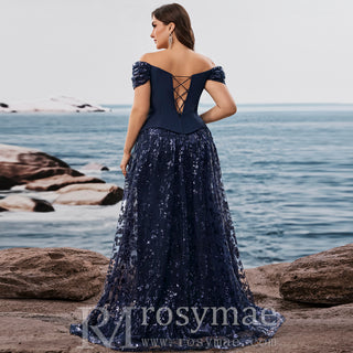 Plus Size Elegant Sequin Splicing Formal Evening Dress Women Party Gown