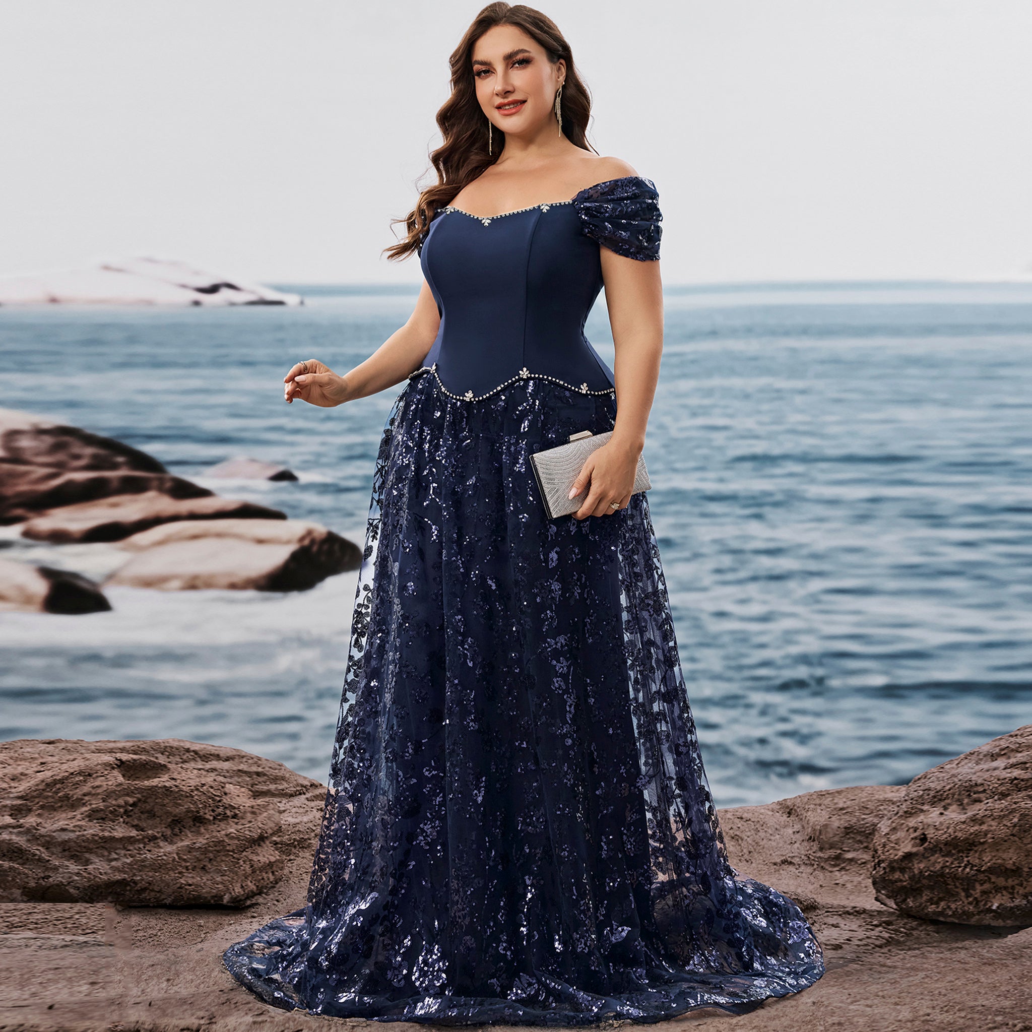 Plus Size Elegant Sequin Splicing Formal Evening Dress Women Party Gow Rosymae Plus Size Elegant Sequin Splicing Formal Evening Dress Women Party Gow Rosymae