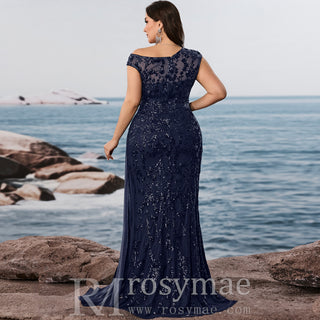 Plus Size Sequins Patchwork Formal Evening Dress Mermaid Party Gowns