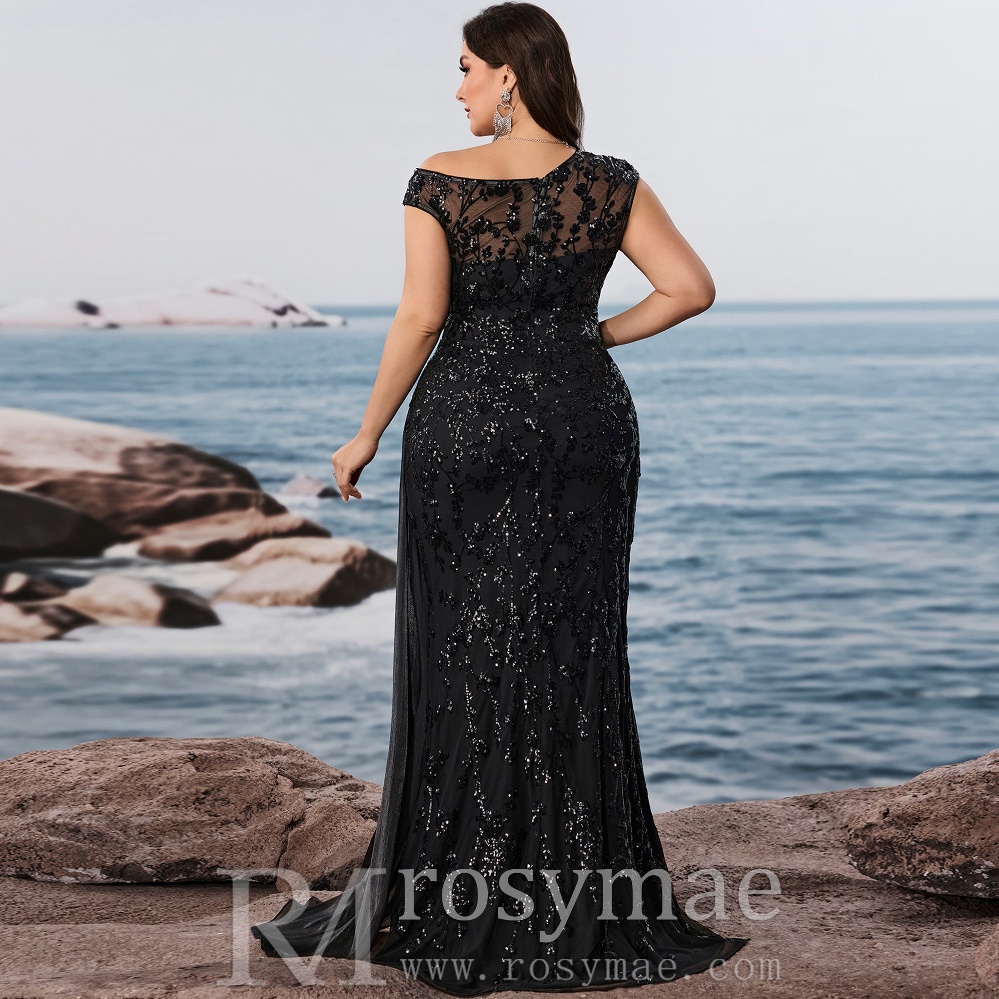 Plus Size Sequins Patchwork Formal Evening Dress Mermaid Party Gowns Navy Blue / 5XL Plus Size Sequins Patchwork Formal Evening Dress Mermaid Party Gowns Navy Blue / 5XL