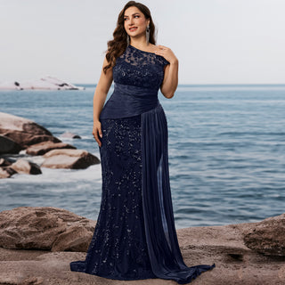 Plus Size Sequins Patchwork Formal Evening Dress Mermaid Party Gowns