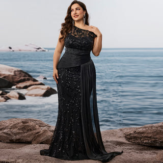 Plus Size Sequins Patchwork Formal Evening Dress Mermaid Party Gowns