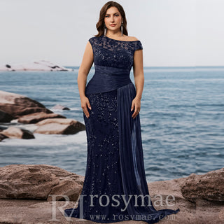 Plus Size Sequins Patchwork Formal Evening Dress Mermaid Party Gowns