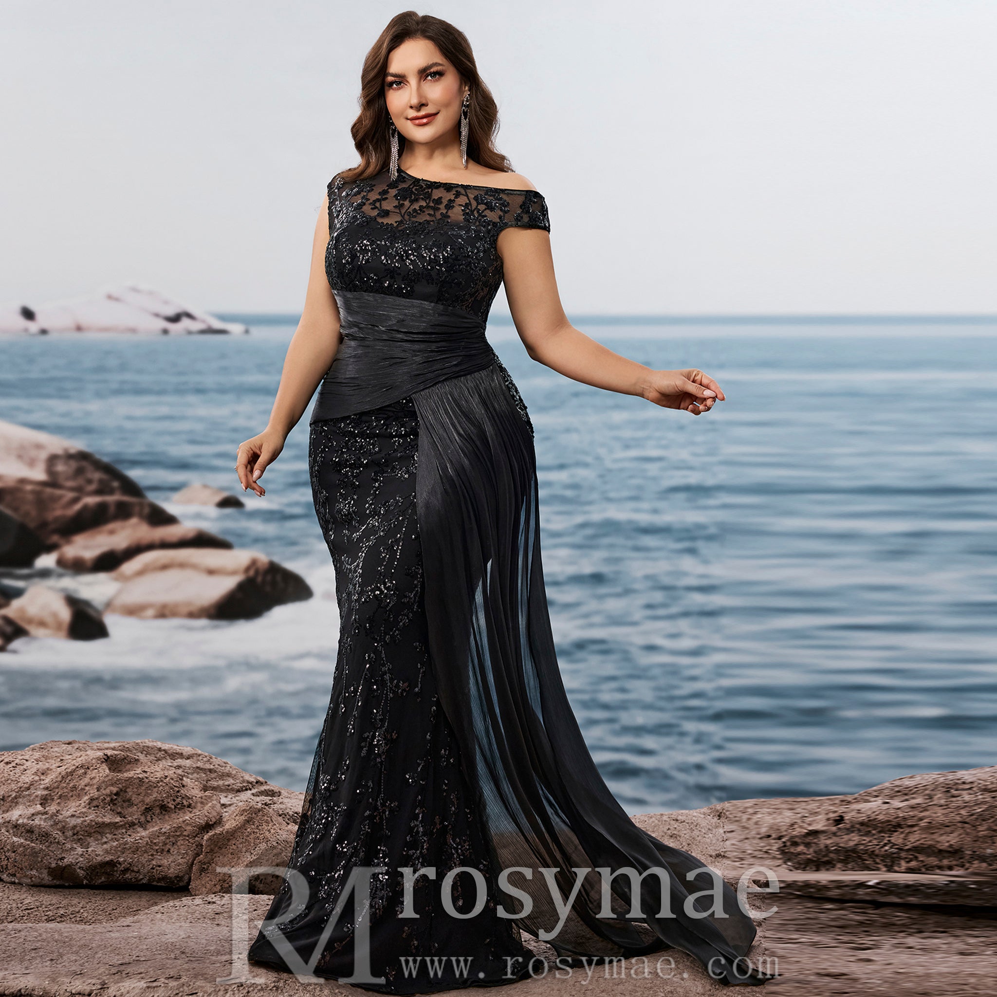 Plus Size Sequins Patchwork Formal Evening Dress Mermaid Party Gowns Navy Blue / 5XL Plus Size Sequins Patchwork Formal Evening Dress Mermaid Party Gowns Navy Blue / 5XL