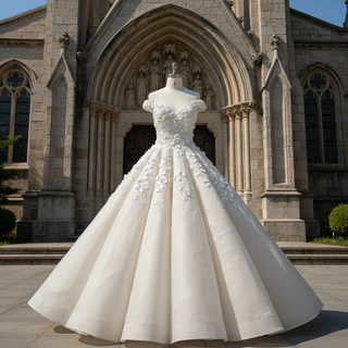Elegant Luxury Off-the-Shoulder Ball Gown Wedding Dress with 3D Floral