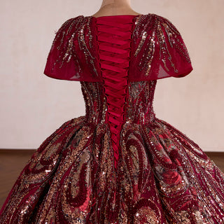 Burgundy-to-Pink Quinceanera Dress with Heavy Baroque Beading and Lace-Up Corset Back