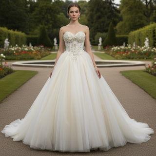 Princess Waist with Luxury Pearl Ball Gown Bride Wedding Dress