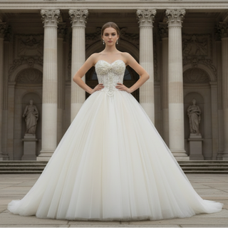 Princess Waist with Luxury Pearl Ball Gown Bride Wedding Dress