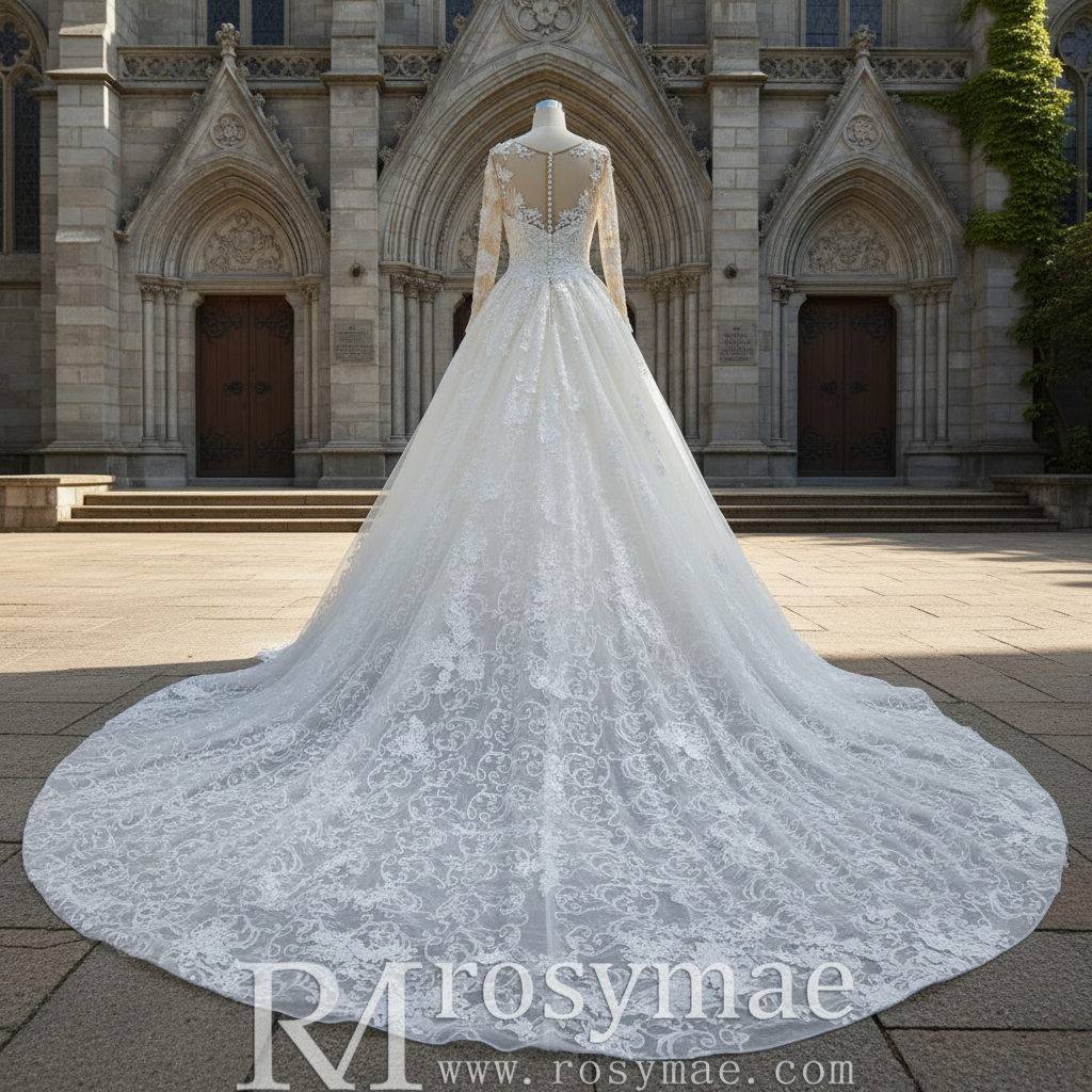 Elegant Scoop Luxury Lace Ball Gown Wedding Dress with Long Sleeve White / 18 Elegant Scoop Luxury Lace Ball Gown Wedding Dress with Long Sleeve White / 18
