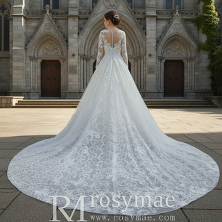 Elegant Scoop Luxury Lace Ball Gown Wedding Dress with Long Sleeve