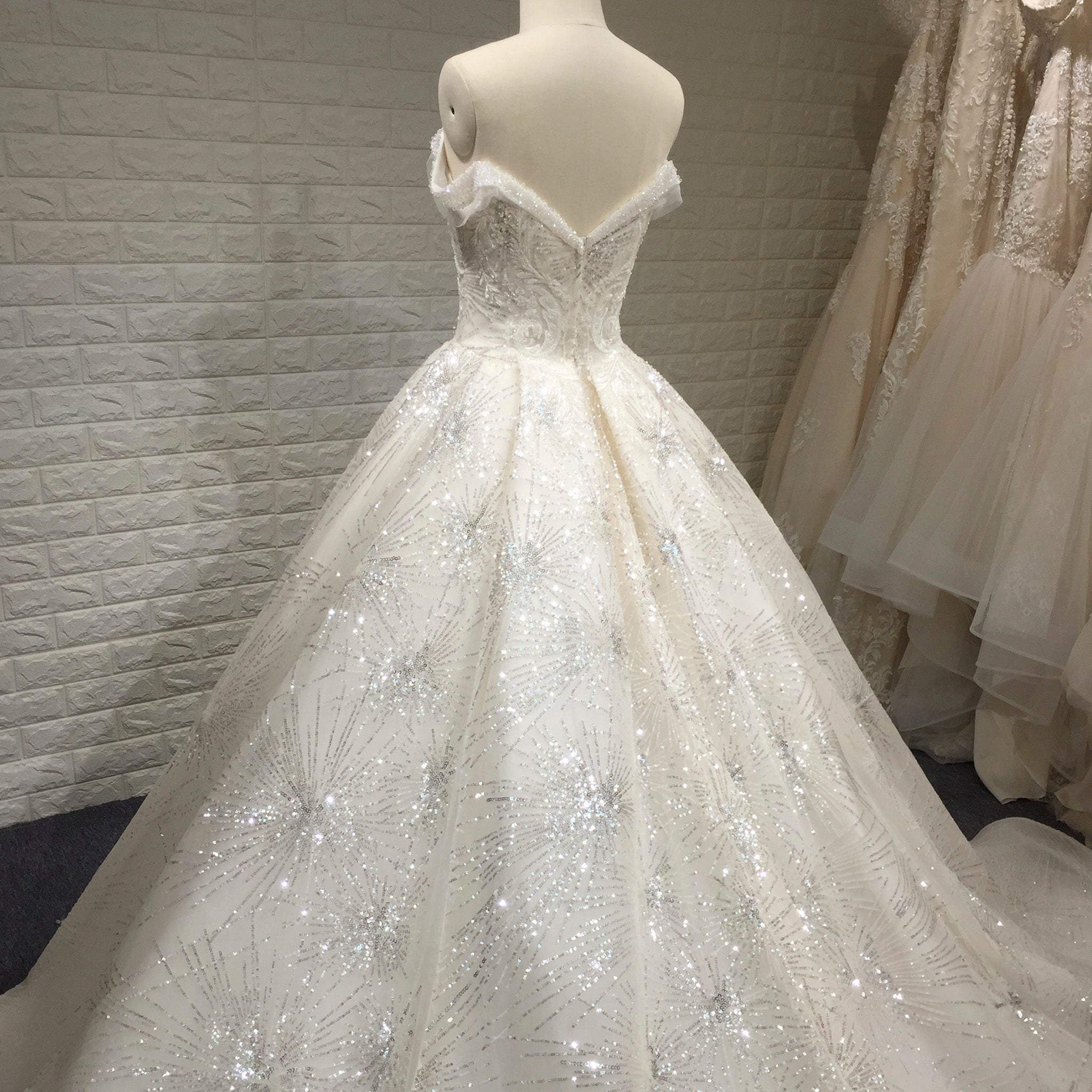 Sparkly Luxury Ball Gown Princess Wedding Dress with Off the Shoulder Rosymae Sparkly Luxury Ball Gown Princess Wedding Dress with Off the Shoulder Rosymae