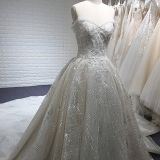 Sparkly Luxury Ball Gown Princess Wedding Dress with Off the Shoulder