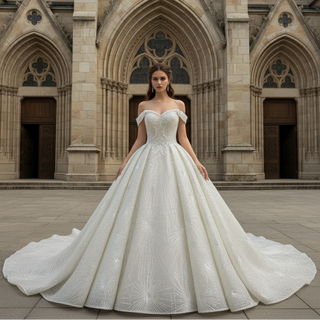Sparkly Luxury Ball Gown Princess Wedding Dress with Off the Shoulder