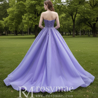 Beaded Lavender Ball Gown Quince Dress with Removable Sleeves