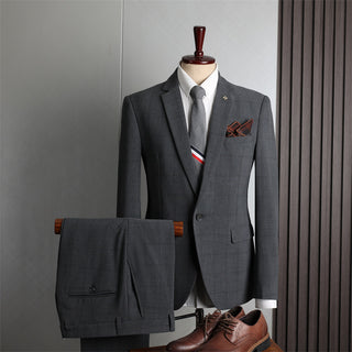 Checkered Men's 3 Piece Korean Slim Fit Professional Business Casual Suit Set