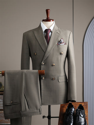 Spring And Autumn Double Breasted British Style Three Piece Men's Suit Set