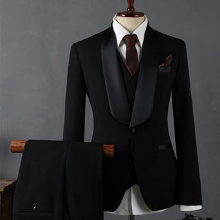 Black Korean Style Slim Fit Wedding Groomsman Men's Suit Set