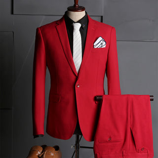 Fashion Business Men's Suit Slim-Fit Wedding Red Men's Suit Set