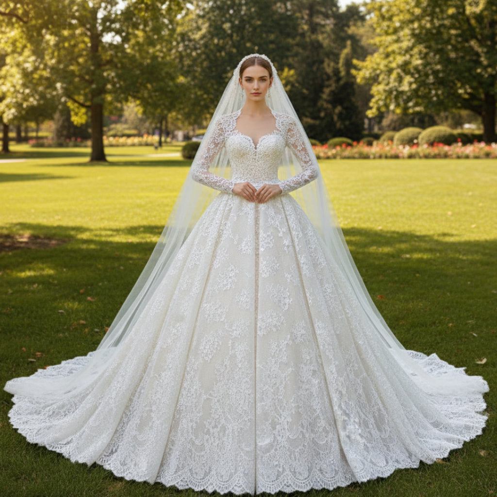 Modest Sweetheart Queen Anne Neckline Wedding Dress Champagne / 22W Modest Sweetheart Queen Anne Neckline Wedding Dress Champagne / 22W