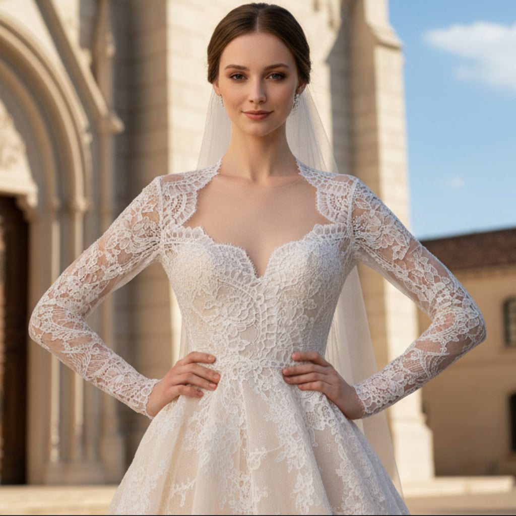 Modest Sweetheart Queen Anne Neckline Wedding Dress Modest Sweetheart Queen Anne Neckline Wedding Dress