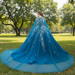 Handmade 3D Flowers Ball Gowns Puffy Quinceanera Dress with Cape